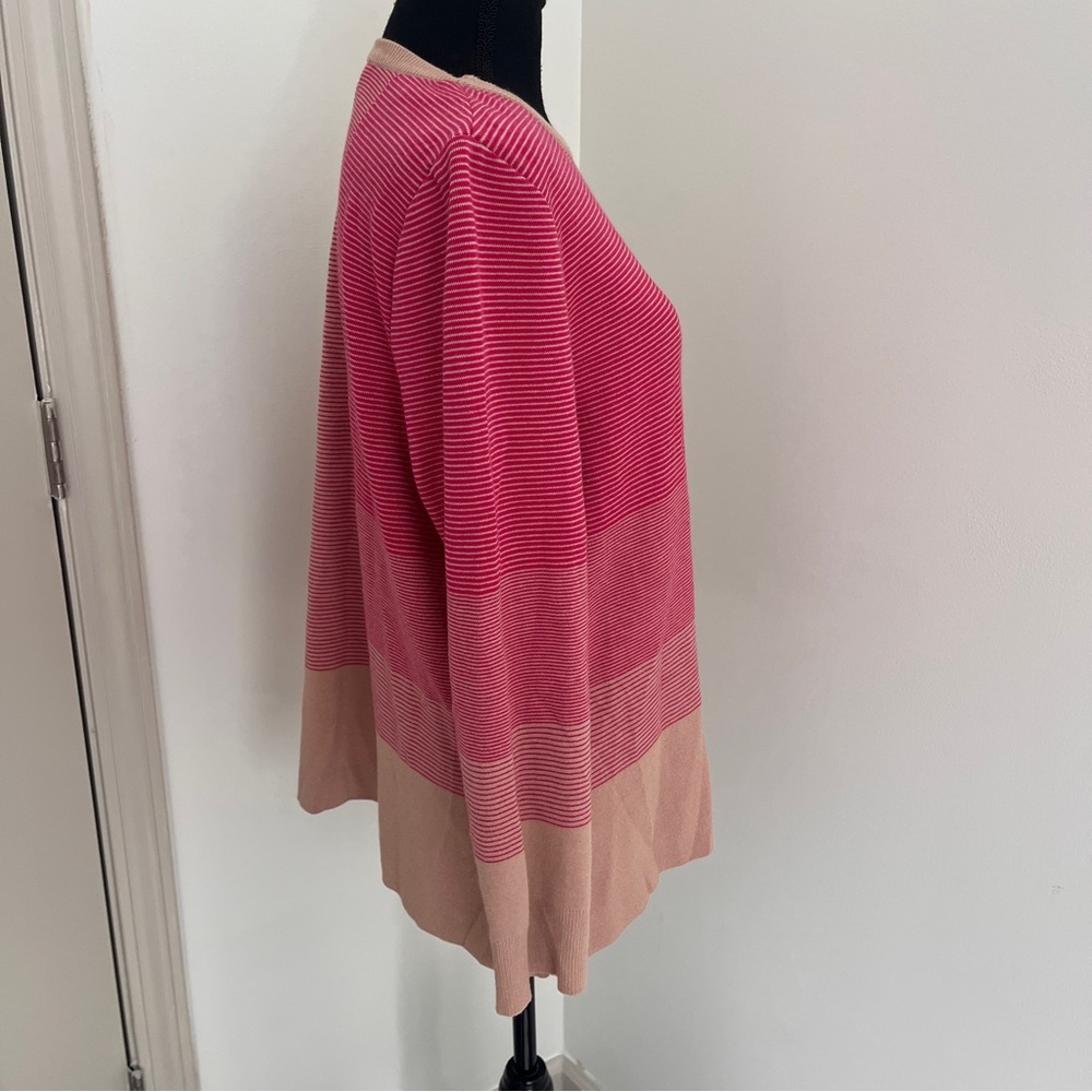 Misook Colorblock Striped Knit Sweater – Pink & Beige – Size M - Picture 2 of 6